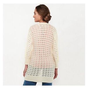 LC Lauren Conrad Size Large Open Front Ivory Cream Textured Knit Cardigan